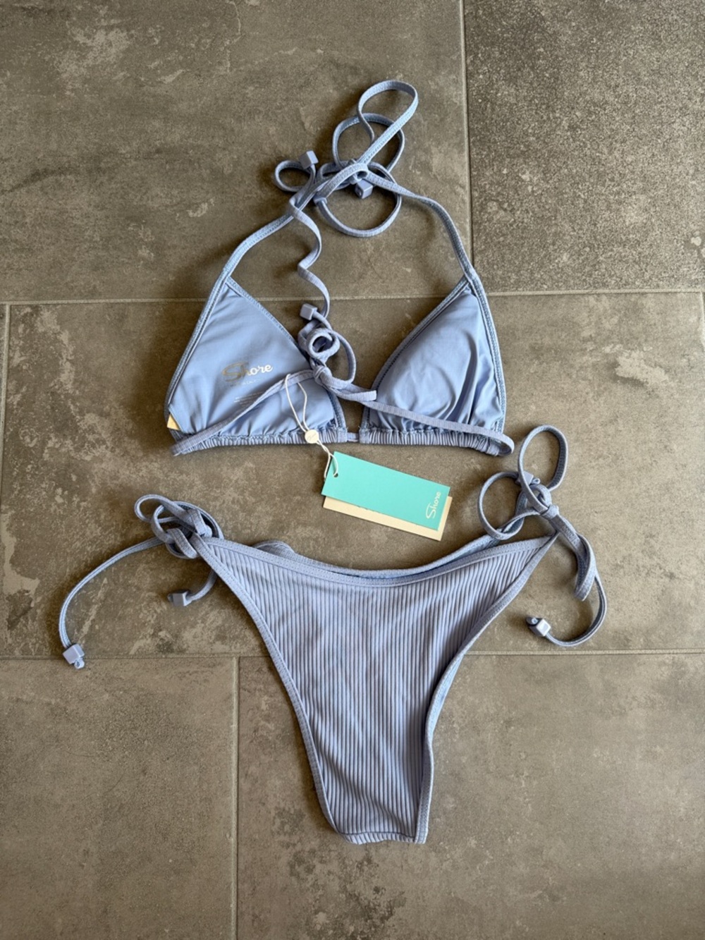 Shore Light Blue Ribbed String Bikini Set - Picture 2 of 5
